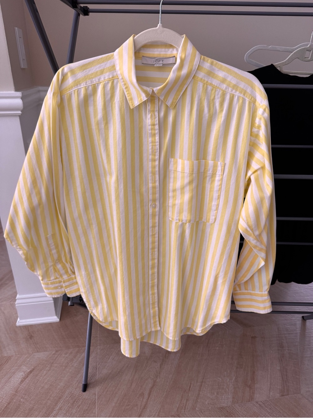 LOFT Yellow and White Vertical Stripe Button-Down Shirt